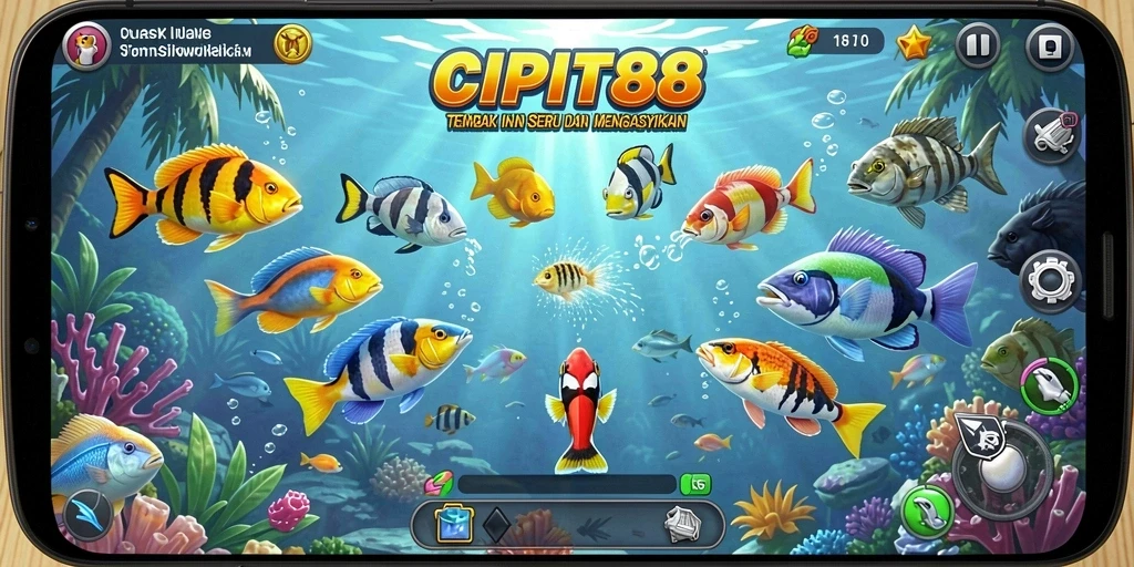 Screenshot utama menunjukkan gameplay Tembak Ikan yang menegangkan dan seru.
