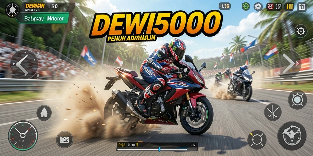 Tampilan gameplay balapan motor yang mendebarkan di DEWI5000.