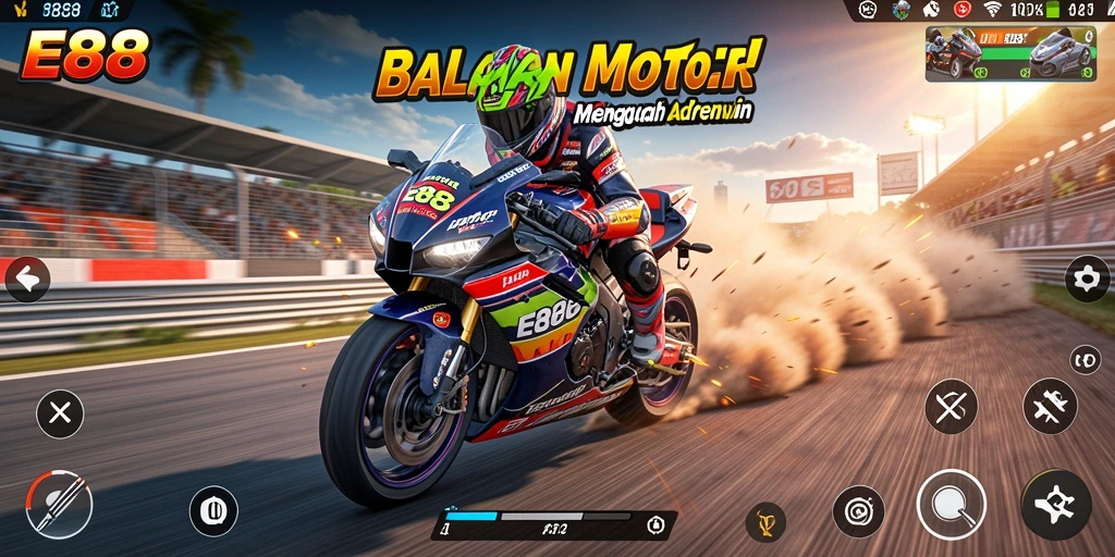 Tampilan gameplay E88 yang mendebarkan dalam balapan motor.