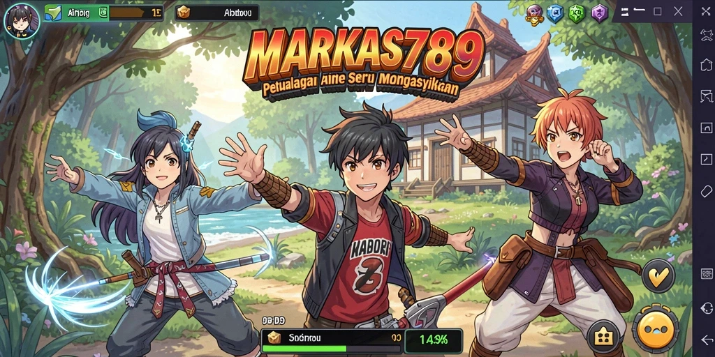 Screenshot gameplay MARKAS789 yang menampilkan karakter anime dan petualangan serunya.