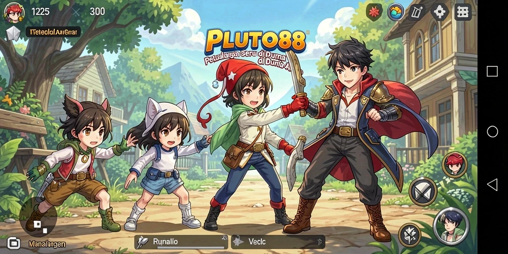 Tampilan gameplay penuh aksi dari PLUTO88 di dunia Anime.