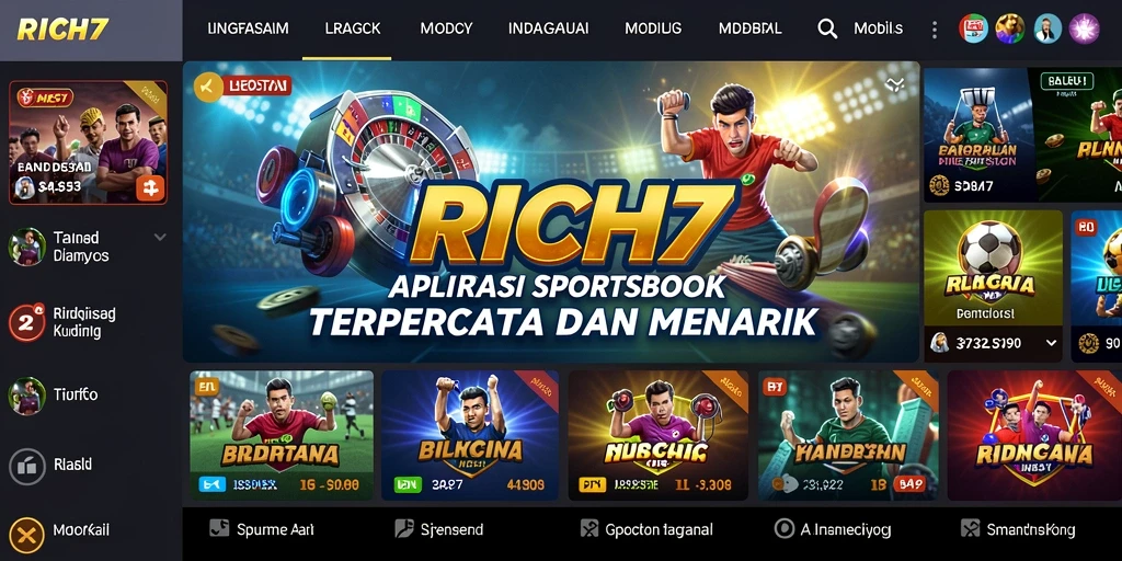 Tampilan screenshot RICH7 menampilkan antarmuka menarik untuk taruhan olahraga.