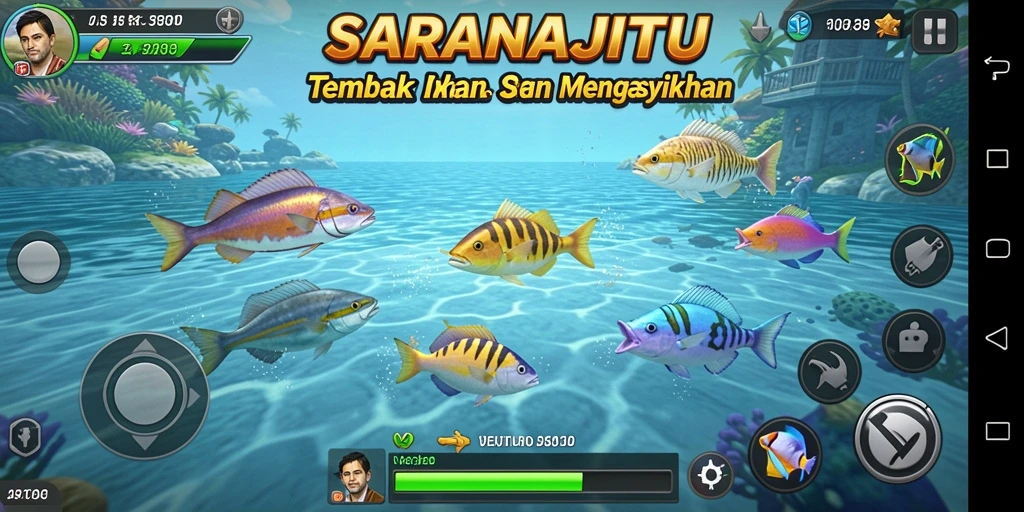 Tampilan gameplay menarik dari SARANAJITU dengan aksi menembak ikan.
