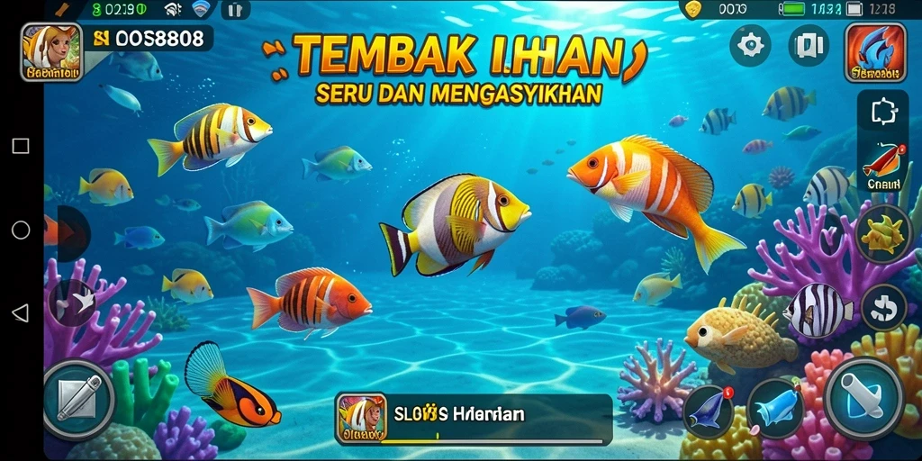 Tampilan gameplay SLOST8808 yang penuh aksi menembak ikan.