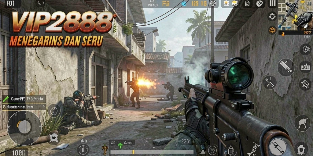 Tangkapan layar menunjukkan aksi intens dalam game FPS VIP288.