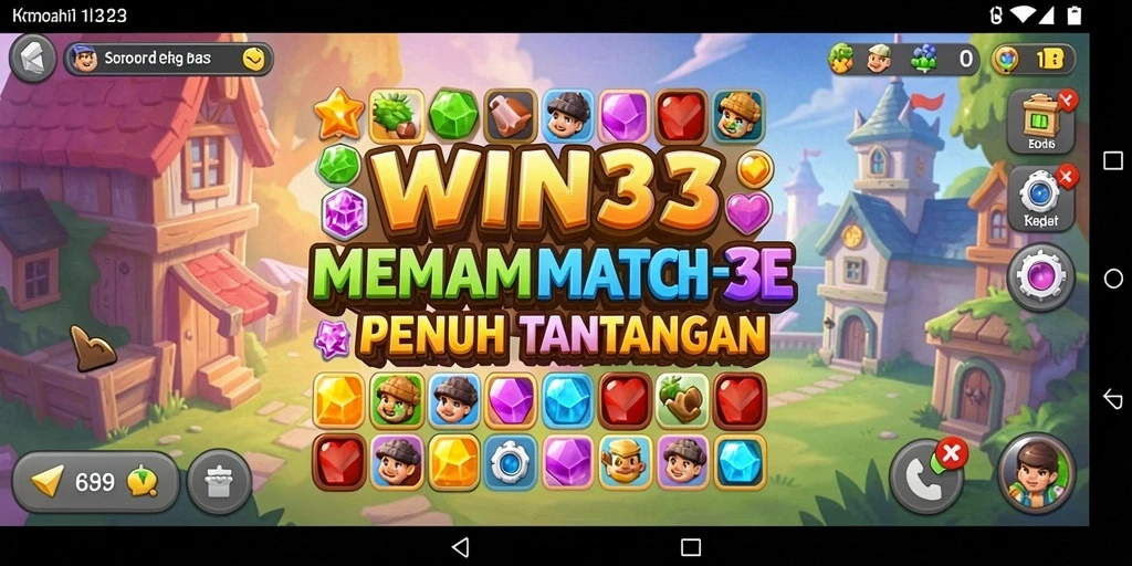 Screenshot gameplay WIN33 menampilkan kombinasi permata yang menarik.