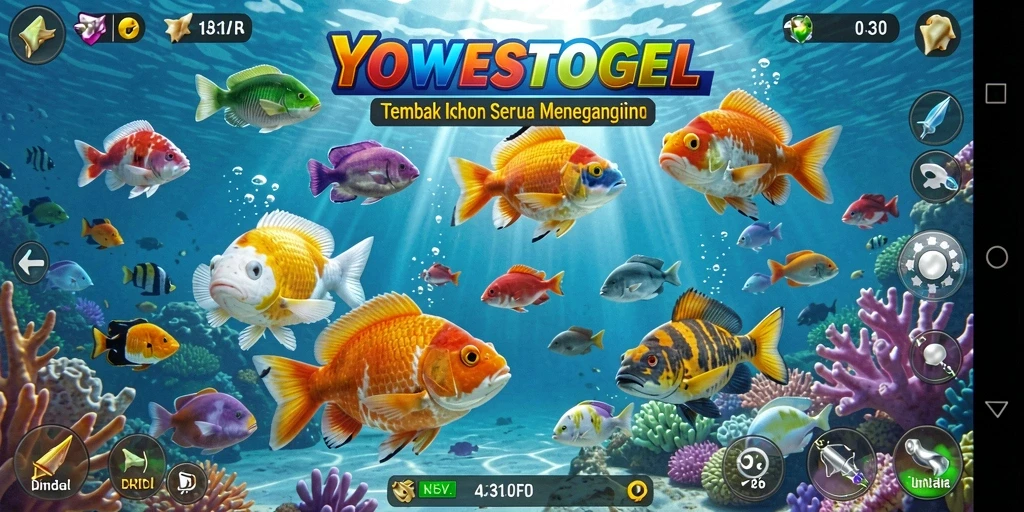 Tampilan gameplay seru dalam YOWESTOGEL saat menembak ikan.