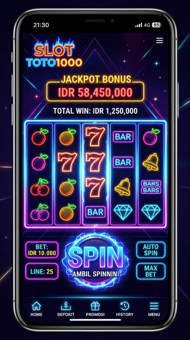 Screenshot utama aplikasi toto1000 dengan fitur navigasi yang mudah.